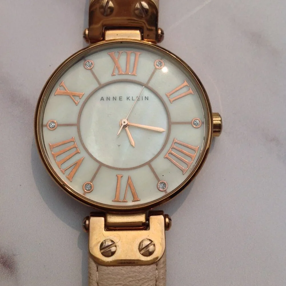 Anne Klein Quartz Wrist Watch MOP Face and Rose Gold & Arabic Numerals